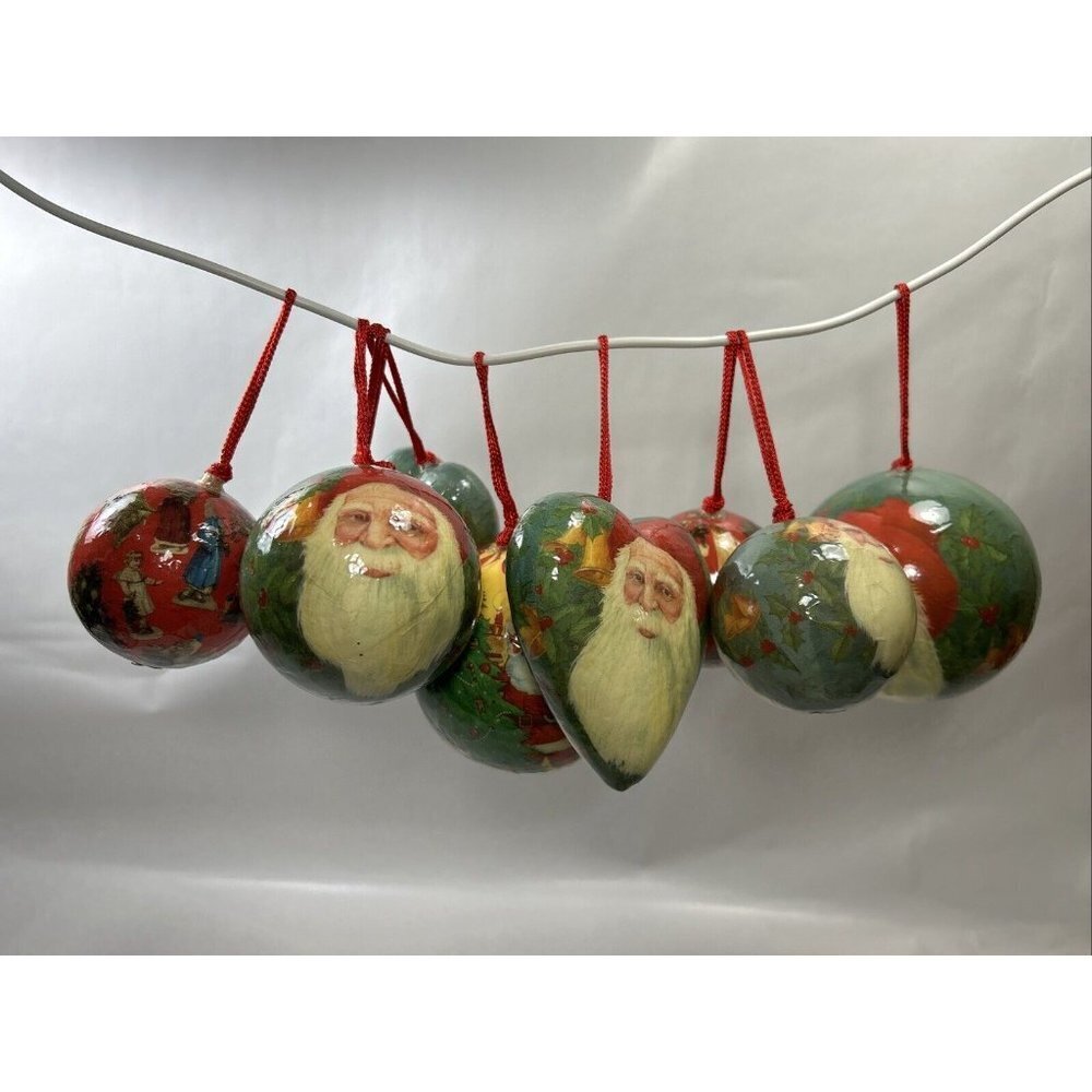 lot 9 Vintage Decoupage paper mache ball Christmas Scene Ornaments Victorian